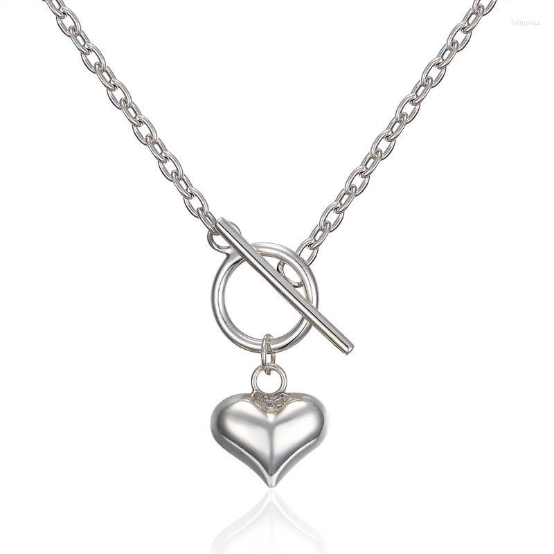 

Chains S925 Sterling Silver Thick Chain Heart Necklaces Linked Circle For Women Minimalist Choker Necklace Jewelry
