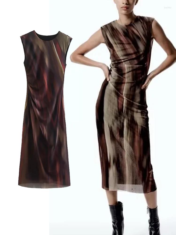 

Casual Dresses 2023 Women Printed Tulle Dress Midi For Autumn Long Sleeve Causal Elegant, Picture shown