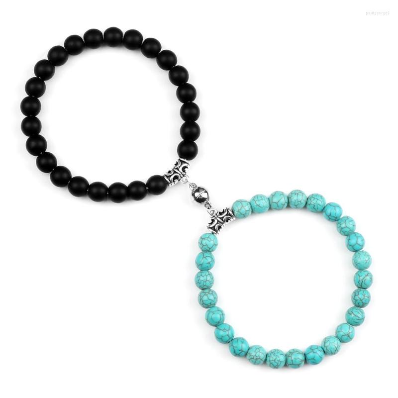 

Strand Set Natural Stone Beaded Couple Bracelet Women 8mm Tiger Eye Lava Round Beads Magnet Bangles Friendship Lover Lucky Jewelry Gift