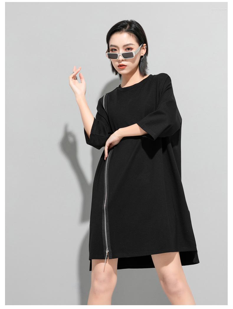 

Party Dresses Foreign Trade Personality Stitching Zipper Dress Fashion Spring And Summer Loose Thin Leisure Pocket Women' Ski, Black