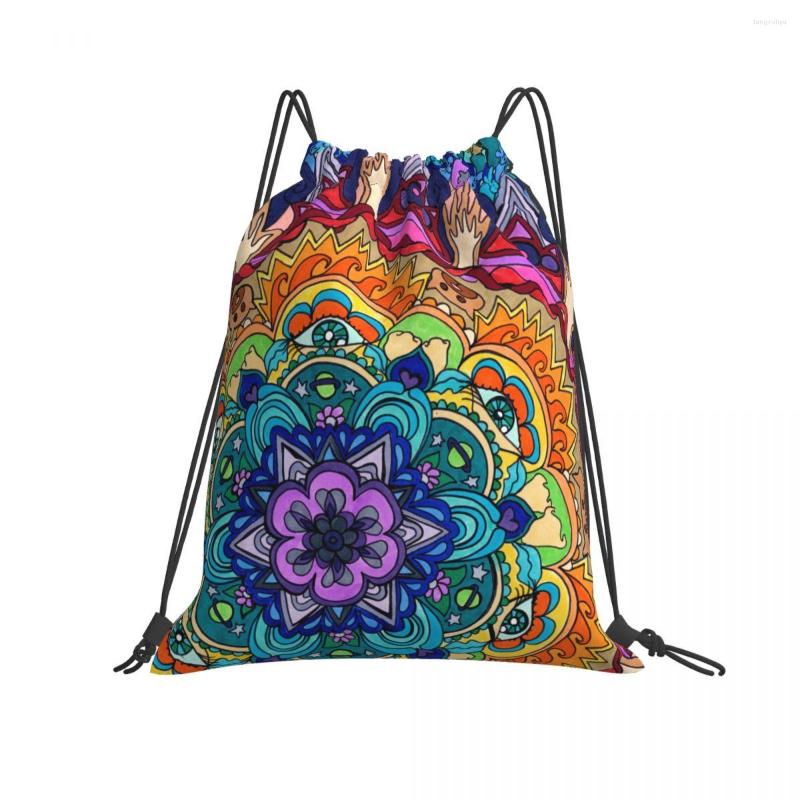 

Shopping Bags Gym Bag Travel Drawstring Trippy Mandala Outdoor Sport Backpack For Training Swimming Fitness, White