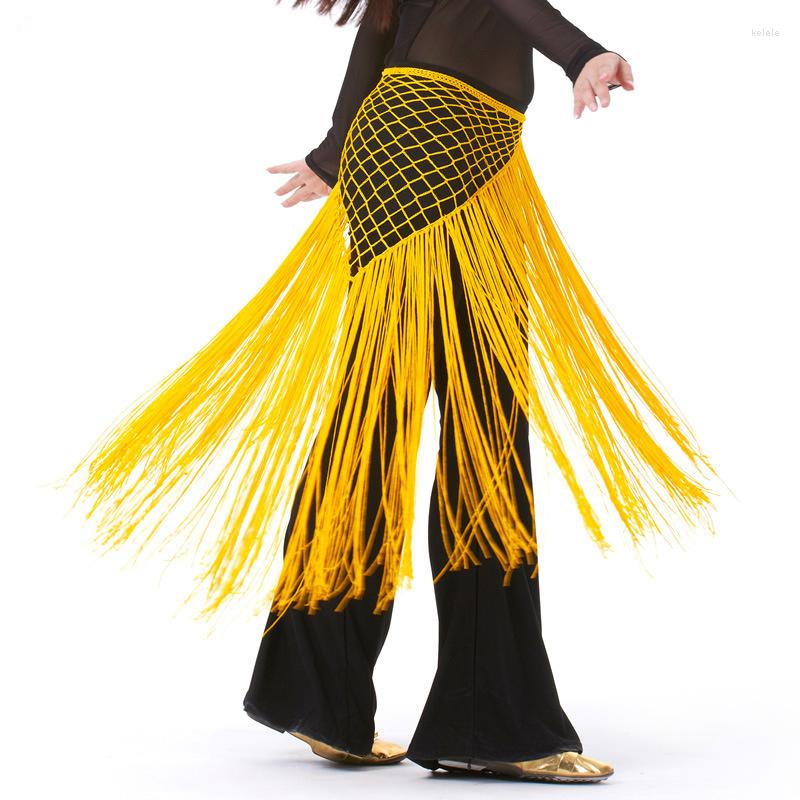 

Stage Wear Argentina Style Belly Dance Clothes Accessories Practice Stretchy Long Tassel Triangle Belt Hand Crochet Hip Scarf, Red