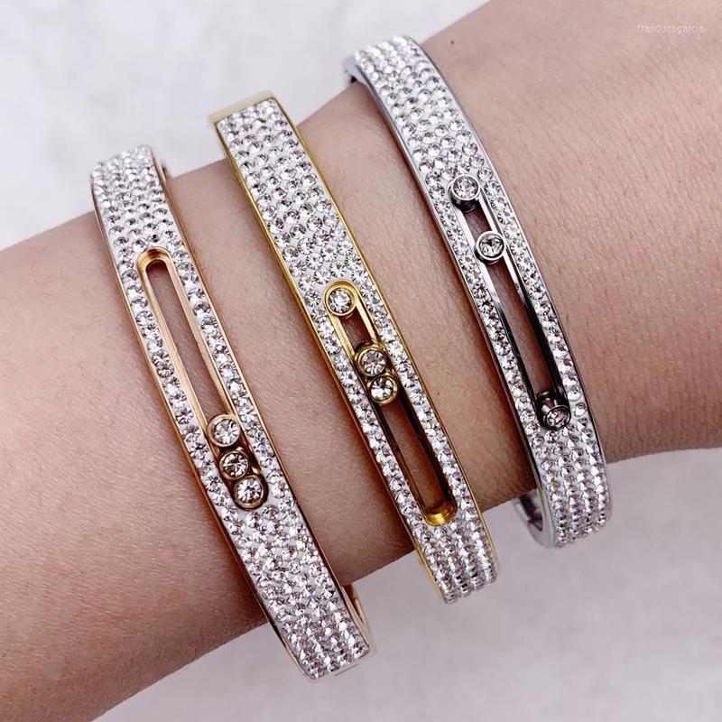 

Bangle Mavis Hare Stainless Steel Full Crystal Cuff Woman Bracelet With 3pcs Movable Beads As Mother's Day Gift