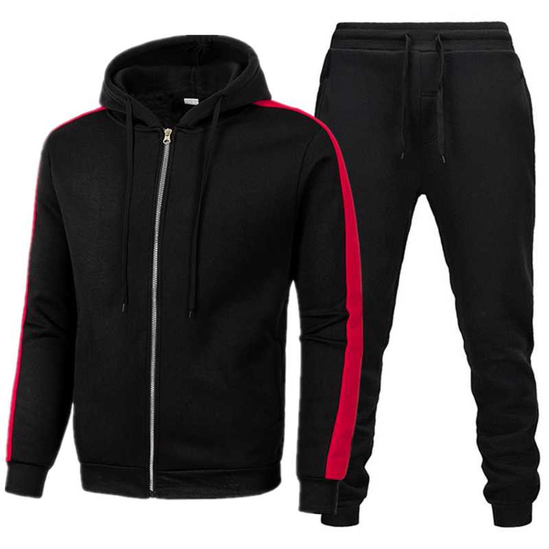 

Men' Tracksuits Solid Color Sets Zipper Hoodie Pants Two Pieces Casual Tracksuit Male Sportswear Gym Brand Clothing Sweat Sui, Black