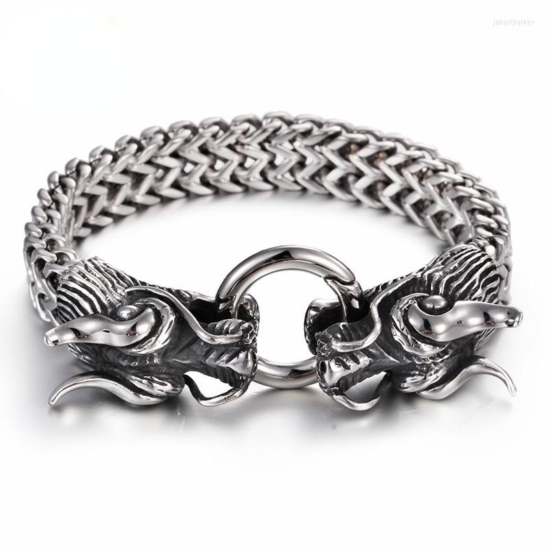 

Charm Bracelets HAOLYNJOY Chinese Dragon Head For Men 316 Stainless Steel High Polished Curb Chain Bracelet Jewelry