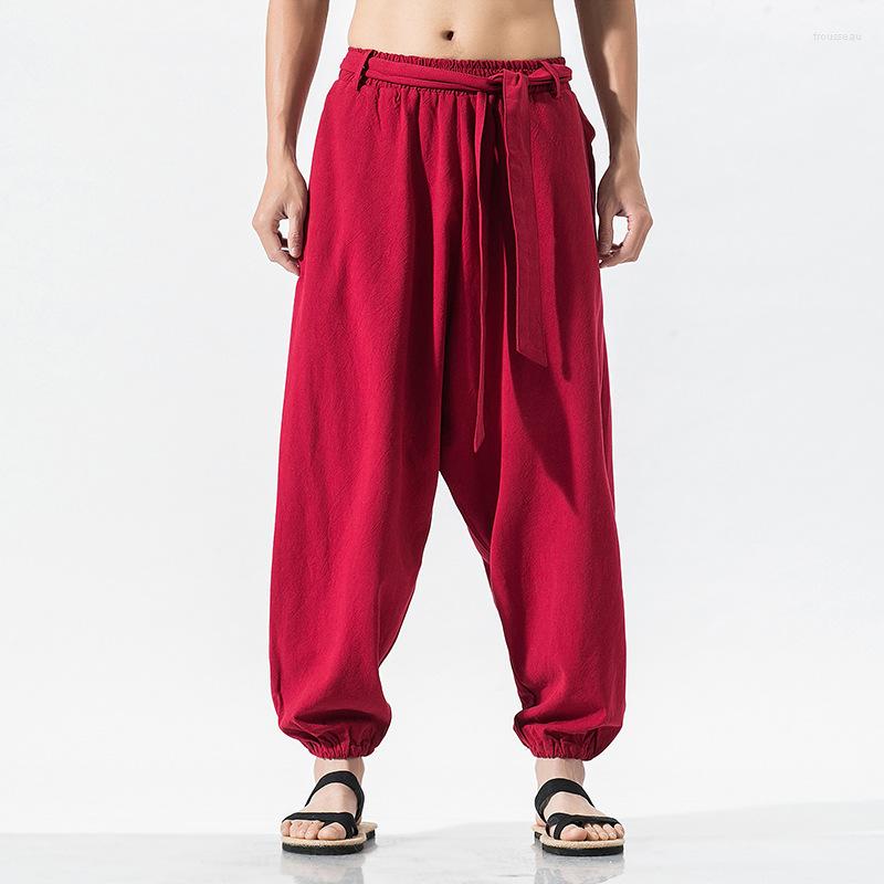 

Men's Pants Chinese Style Mens Casual Trousers Spring Plus Size Cross Retro Loose Thin Jogger Fashion Wine Red Sweatpants Male, Black