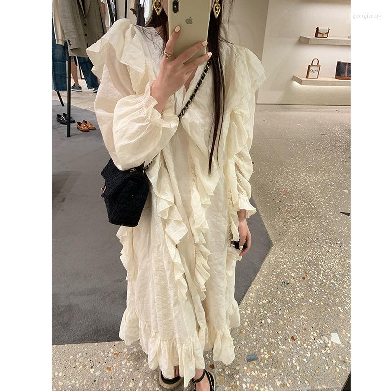 

Casual Dresses SuperAen Fashion Sweet Shirt Dress Spring Of 2023 Long-sleeved A Line V-neck Long For Women, Photo color