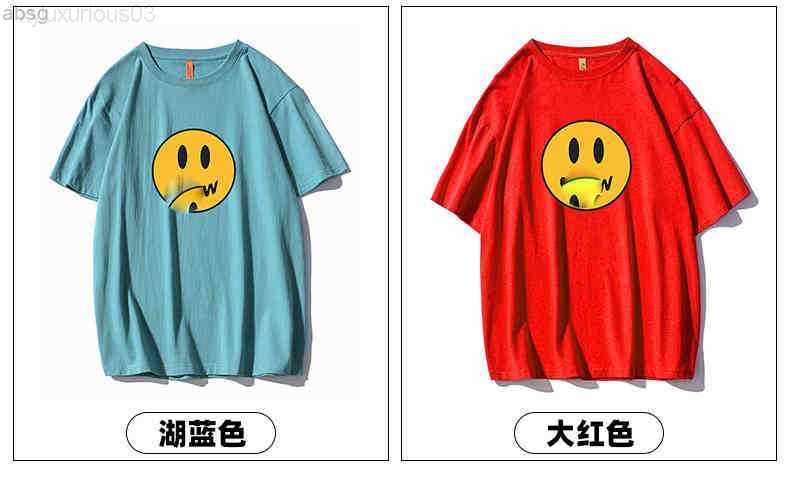 

Drew Short Sleeved Letter Bottomed Summer Couple Tide Brand High Street Round Neck Love Bean Same Smiling Face Versatile Cotton T-shirt, Dt1835 yellow