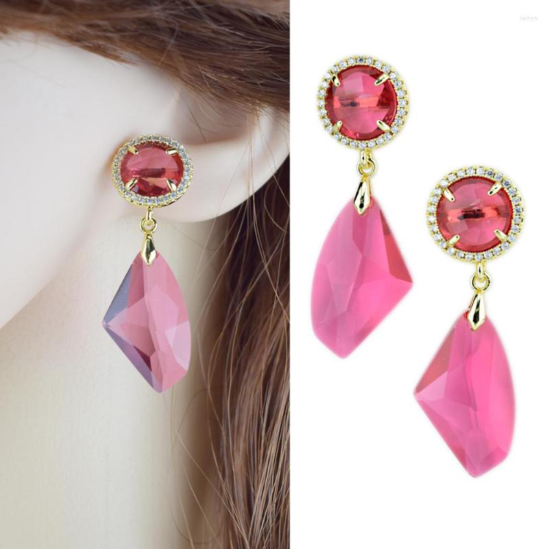 

Dangle Earrings Boho Female Crystal Pink Blue White Drop Gold Color Zircon Stone Geometry For Women Gift