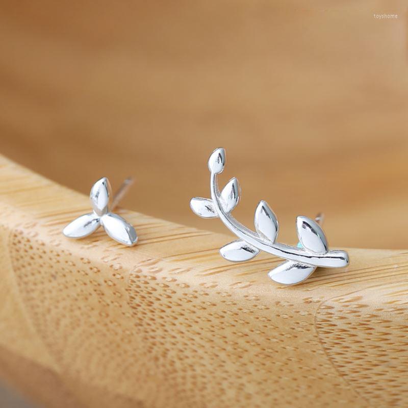 

Stud Earrings Korean Personalized Literature And Art Small Fresh Copper Silver-plated Asymmetric Leaves Sweet Temperament Ear Jewelry
