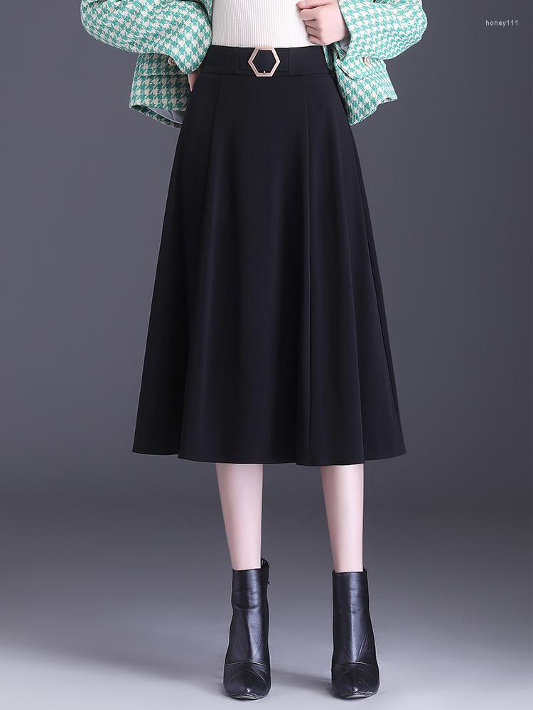 

Skirts 2023 Autumn Winter Black Brown High Quality Splicing Waist Sexy Big Hem Skirt S M L XL  XXXL Size Mid-Calf Female, Black skirt
