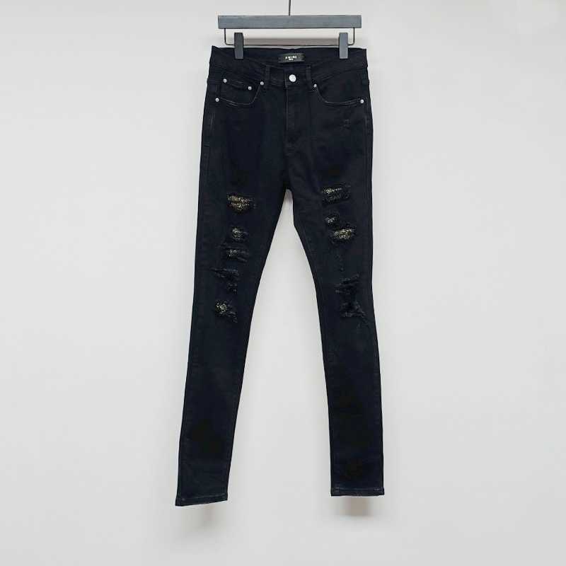 

Jeans Mens Am1r1 Trousers Pants Mirri Ripped Fashion Designer Brand New Men's White Embroidery Patch Elastic Slim Denim Hip Hop High G39C, Black11