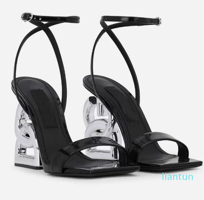 

Sandals Shoes Black Nude White Women's Pop Heel Gold-plated Carbon High Heels Party Wedding Sandalias, 12