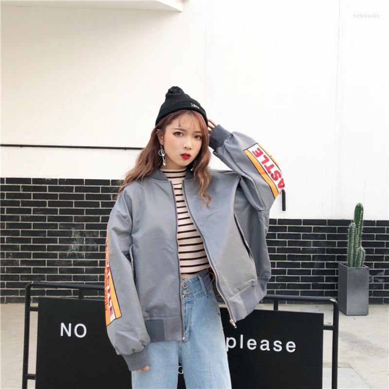 

Women's Jackets Spring Vintage Jacket Women Korean Loose Cotton Coat Clothing Fashion Printing Baseball Short Coats And Zm, Black