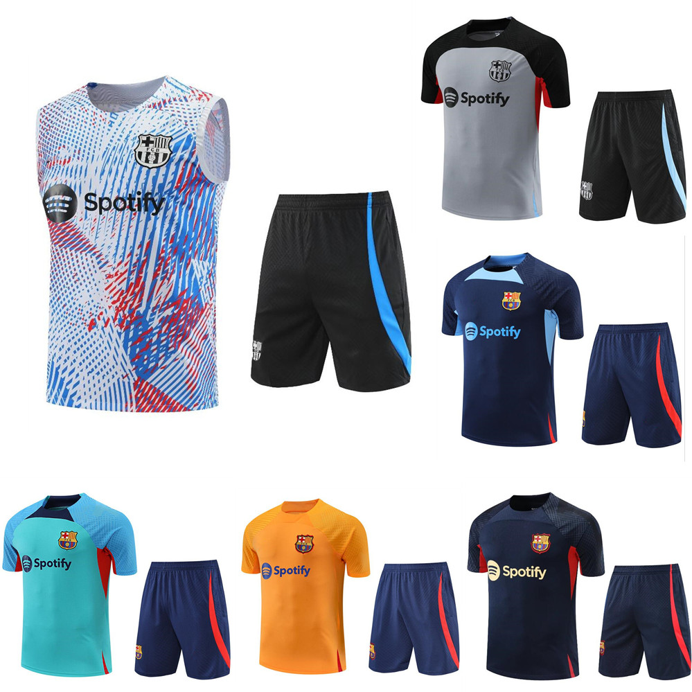 

ANSU FATI Camisetas de football TRACKSUIT kit 2023/24 Barcelona short sleeve vest barca adult boys LEWANDOWSKI F. DE JONG TRAINING SUIT chandal futbol survetement