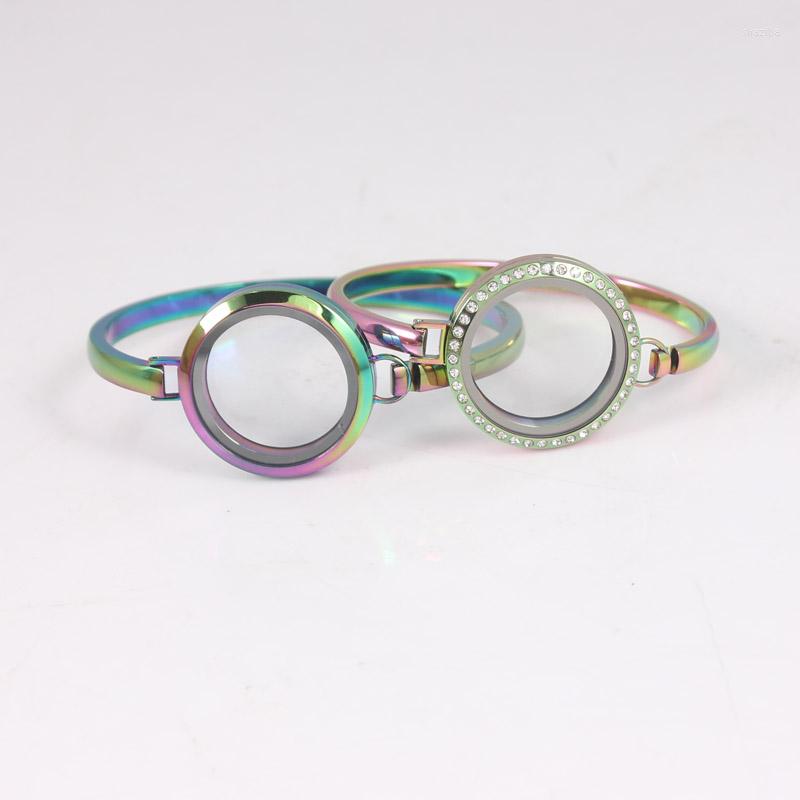 

Bangle 6pcs 30mm Raninbow Color 316L Stainless Steel Screw Floating Locket Bangle7/8 Inch Charms Bracelet Female