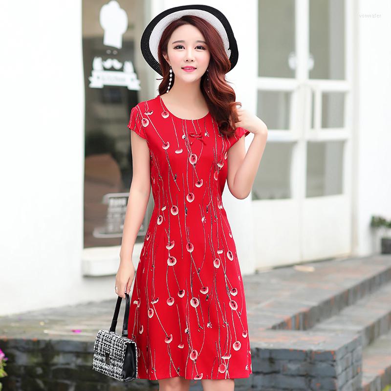 

Casual Dresses Summer Women Cotton Dress Floral Printed O-Neck Short Sleeve Loose Vintage Vestidos, 62
