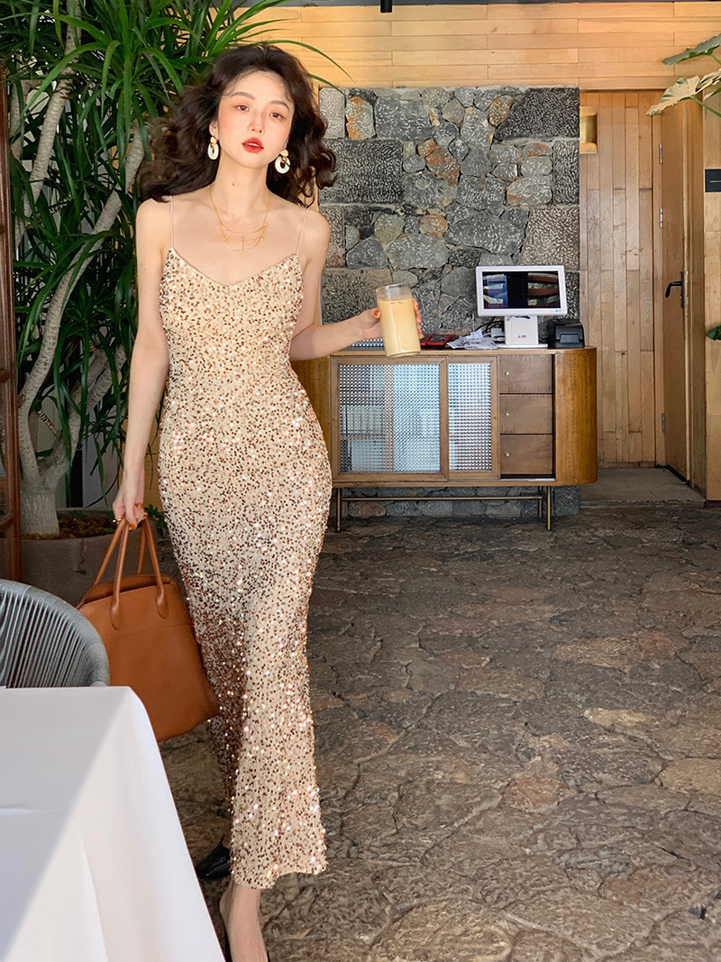 

Luxury Slim Party Evening Long Dresses for Women Elegant Sleeveless Black Gold Sequins Women's Flapper Dresses V Neck Beaded Fringed Great Gatsby Dress MKL317, Mix all colors pls remark