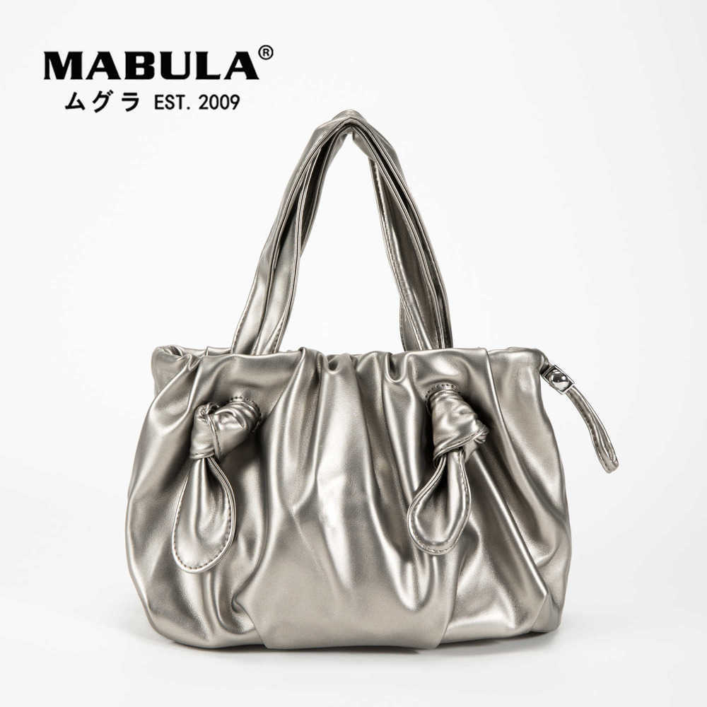 

Sliver Dumpling Shape Women Top Handle Purse Pleated Leather Crossbody Cloud Bag Casual Fashion Small Hobo Handbag 230315