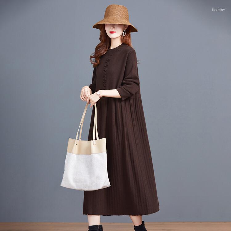 

Casual Dresses Women Long Sweaters Dress 2023 Autumn Winter Sleeve Knitted Loose, Black