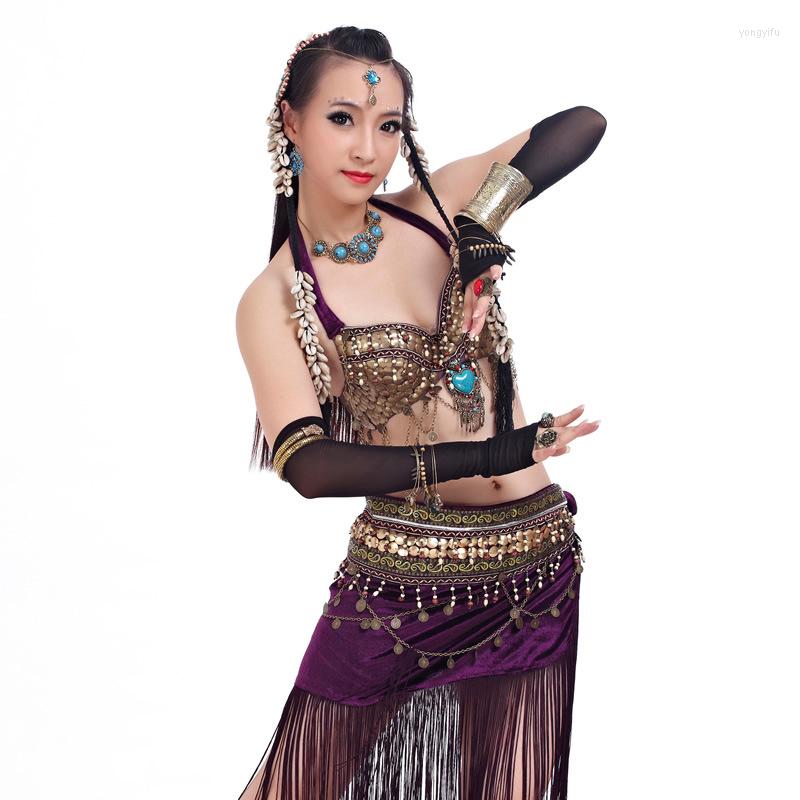 

Stage Wear Women Dancewear Size S-XL Outfit 2 Pieces Bra And Hip Scarf Overskirt Tribal Belly Dance Costume Set, Black