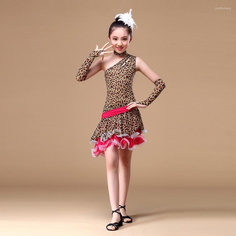 

Stage Wear 8-16 Years Children Dance Outfit With Sleeves Sequins Latin Dresses For Girls Backless Fringe Ballroom Dress, Coffee