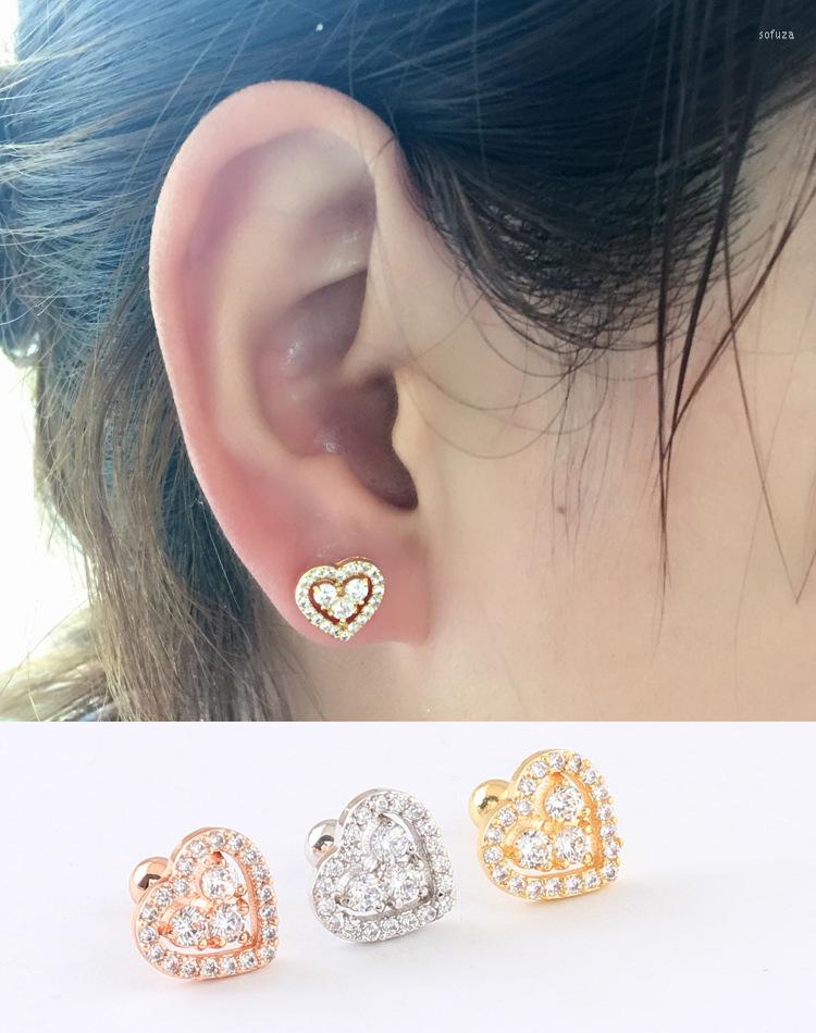 

Stud Earrings Fashion Women Zirconia Color Rose Gold Titanium Steel Hearts White Crystal Jewelry
