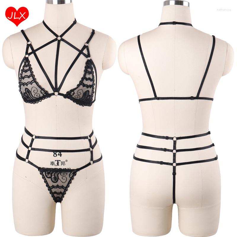 

Garters JLX.HARNESS Sexy Lingerie Lace Top Bondage Set Body Harness Goth Shorts Punk Bustier Fetish Panties Stocking Belt, O0568