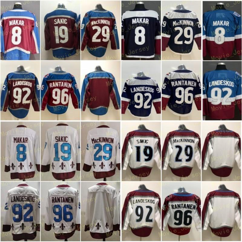 

Men Reverse Retro Ice Hockey 8 Cale Makar Jersey 29 Nathan MacKinnon 92 Gabriel Landeskog 96 Mikko Rantanen 19 Joe Sakic Blue White Red Team
