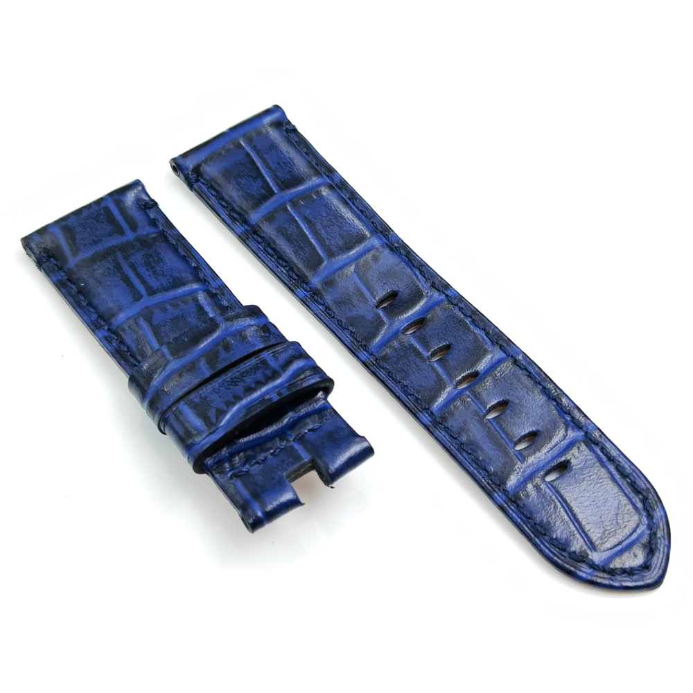 

24mm - 22mm Blue Crocodile Grain Calf Leather Band Folding Deployment Clasp Strap For PAM PAM111 Wirst Watch