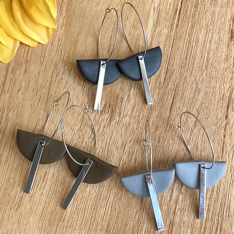

Hoop Earrings Polymer Clay Semicircle Metal Bar For Women
