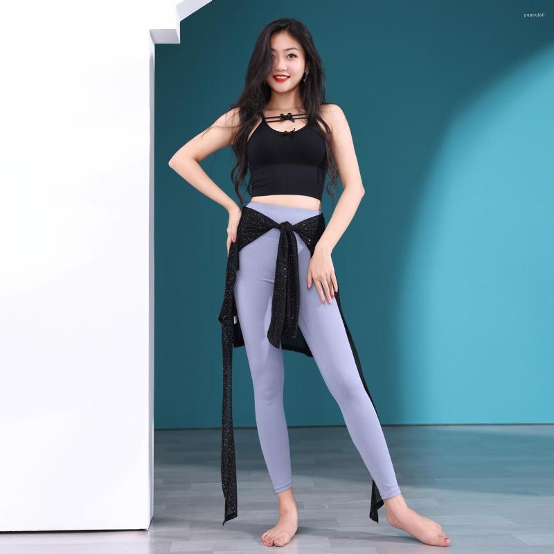 

Stage Wear Women Dance Accessories Practice Pants Elastic Long Leggings Classic Tights Yoga Pantalones Push Up With Hip Scarf Wrap Skirts, Black wrap