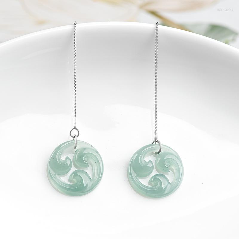 

Dangle Earrings Natural A Jadeite Blue Water Ear Line S925 Silver Inlaid With Seed Jade Women's High-end Eardrops Jewelry Drop Ship