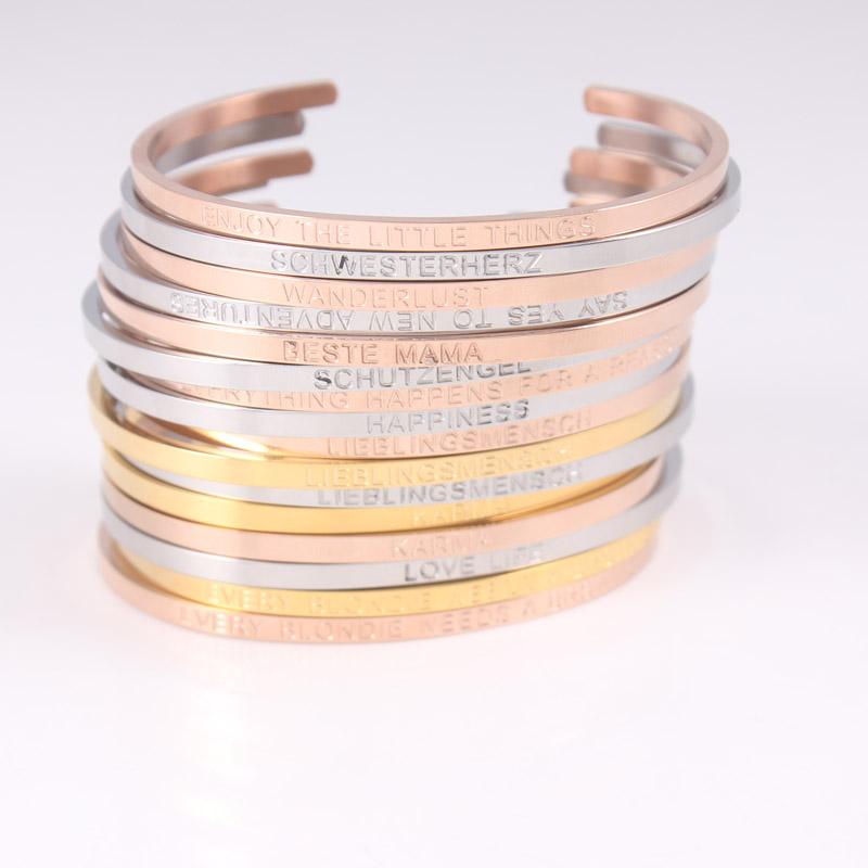

Bangle 316L Stainless Steel Positive Inspirational Quote Cuff Bracelets No Black Letters Custom Mantra Bangles