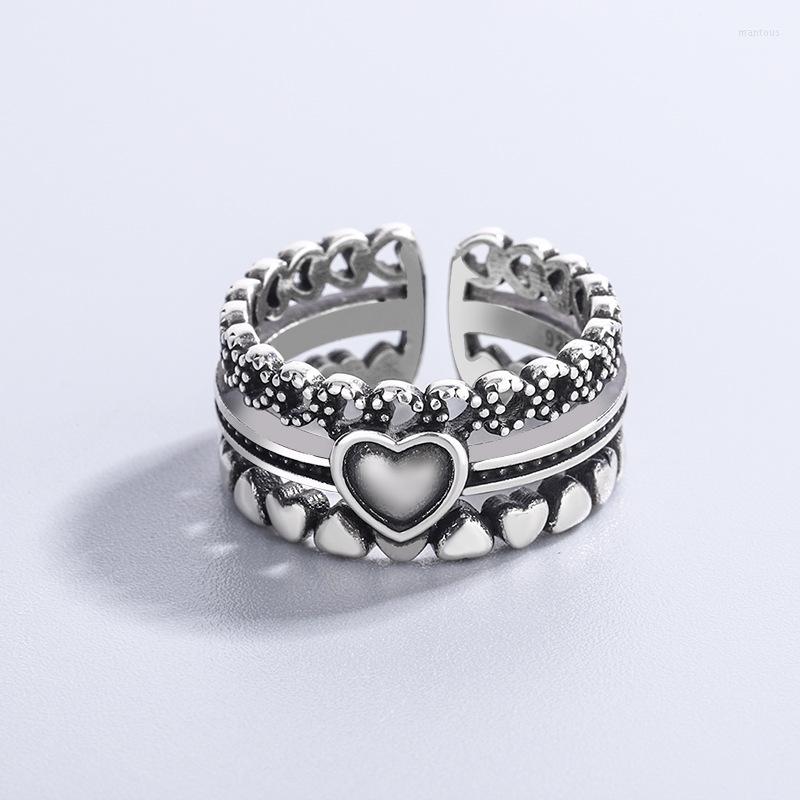 

Wedding Rings Retro Hollow Black Love Lace Chunky Silver Color Adjustable Index Finger For Women Fashion Trendy Jewelry Gifts