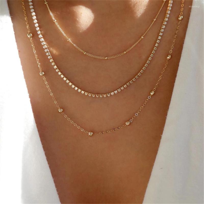 

Chains Fashion Gold Color Geometric Metal Bead Crystal Chain Necklace For Women Female Vintage Boho Punk Multilevel Hip Hop Jewelry