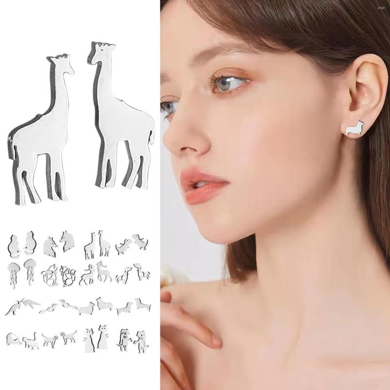 

Backs Earrings Mini Stainless Steel Cute Little Animal Ladies Fashion Initial Beaded Heart