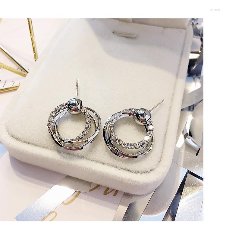 

Dangle Earrings 2023 Fashion 925 Multi-layer Alloy Rhinestone Ring Wild Personality Sexy Pendientes For Women Jewelry