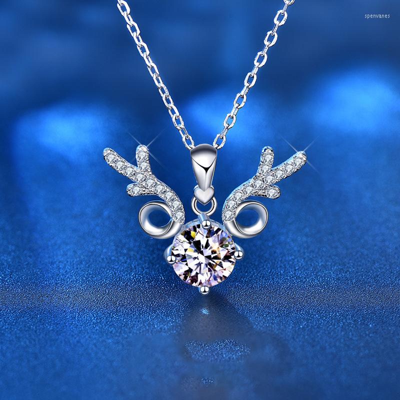 

Chains IOGOU 925 Silver Sparkling Round Cut 6.5mm(1.0ct) Real Moissanite D Color Necklaces For Women Classic Antler Diamond Jewelry