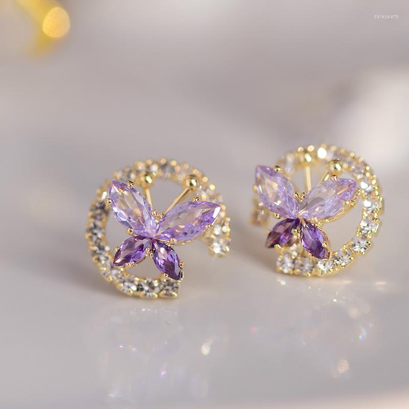 

Stud Earrings Korean Purple Crystal Butterfly For Women Fashion Gold Girl Jewelry Accessories Anniversary Gifts