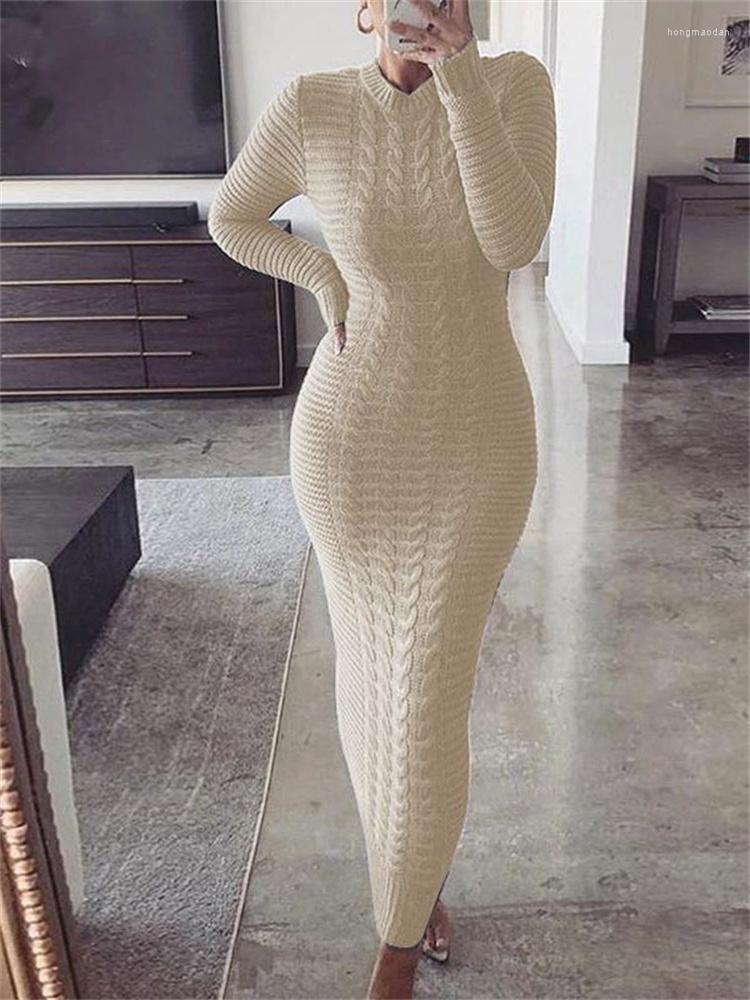 

Casual Dresses Tossy Womens Sweater Dress Long Sleeve Twist Cable Knitted Stretchable Elasticity Slim Loose Knit Midi, Beige
