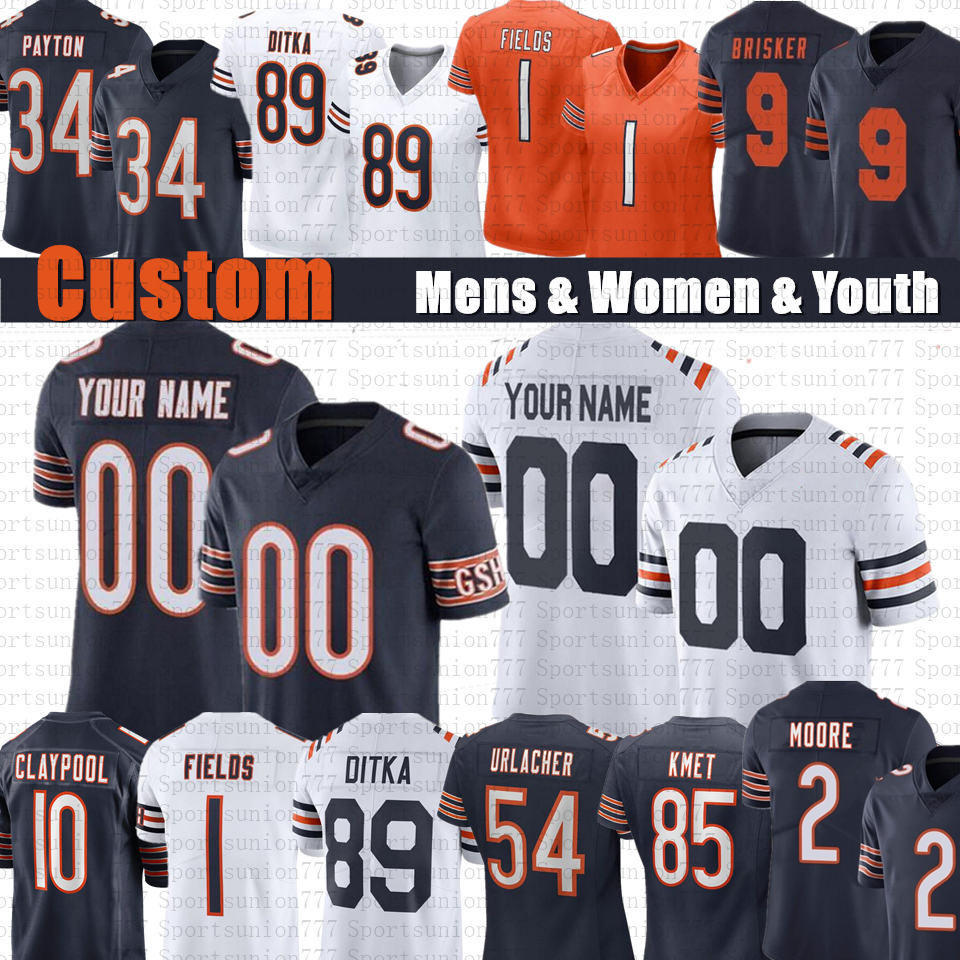 

DJ Moore Justin Fields Walter Payton Custom Football Jerseys Jaquan Brisker Chase Claypool Darnell Mooney Brian Urlacher Cole Kmet Tremaine Edmunds Mike Ditka, Mens