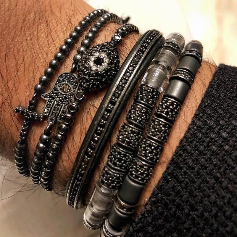 

Bangle Unique Original Bracelets Black Russian CZ Tube & Stainless Steel Beads Stringed Up Women Men Summer Jewelry Gift 2023