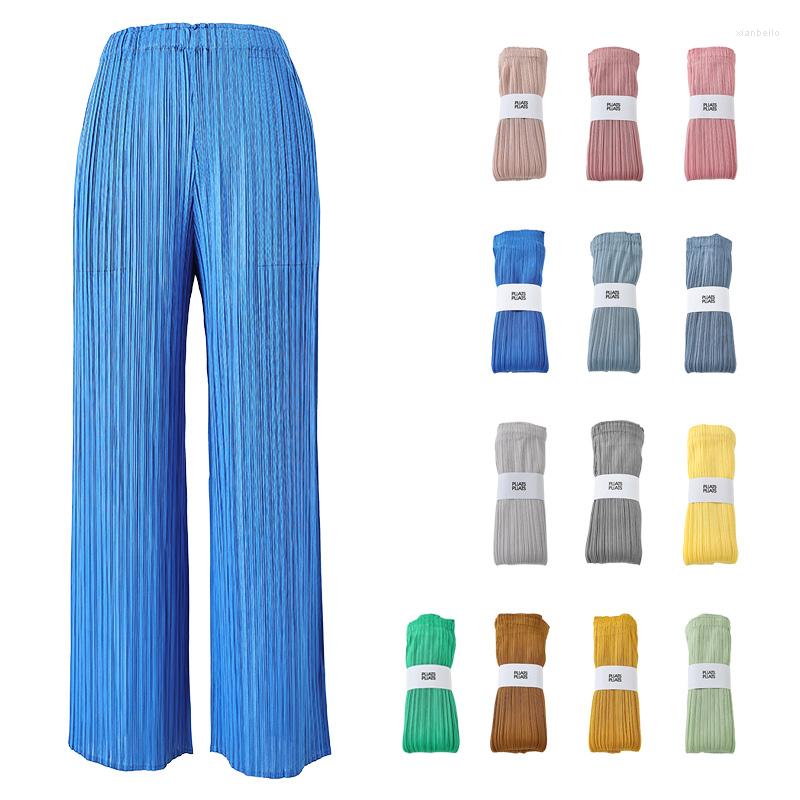 

Women's Pants Women Casual Elegant Ladies Miyake Pleate Fold 2023 Designer Loose Straight Pleated High Waist  Trousers, Beige