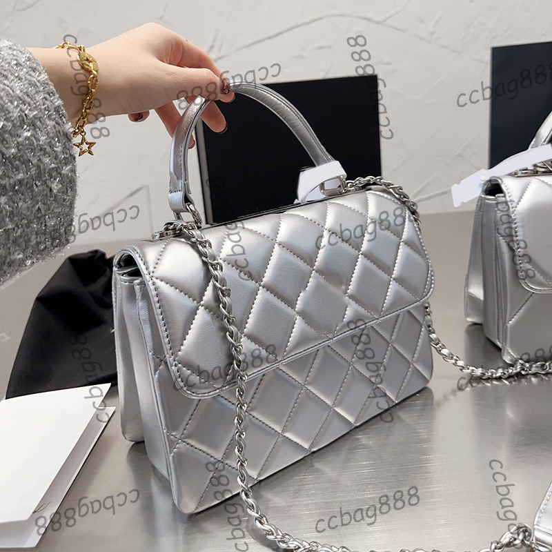 

Womens Designer Vinatge Trendy Tote Bags With Top Handle Silver Metal Hardware Matelasse Chain Crossbody Shoulder Timeless Accordion Multi Pochette Purse 24CM, Box