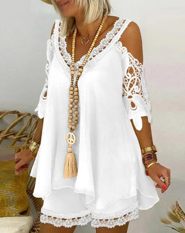 

Party Dresses Lace Cold Shoulder Flowy Half Sleeve Top & Shorts Set