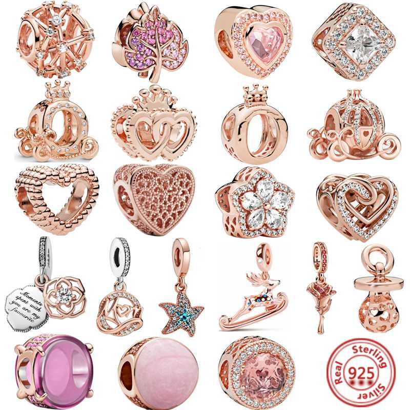 

Beads Other Sterling Silver Rose Gold Flower Leaf Crown Love Mom Pendant Fit Original Charms Bracelet DIY JewelryOther OtherOther