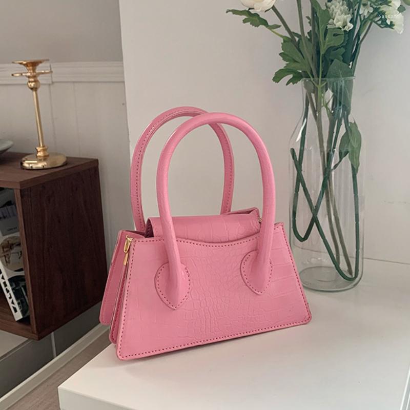 

Evening Bags Top-handle Bag Pu Leather Handbags For Women Solid Color Ladies Messenger Fashion Female Shoulder Vintage Tote Purse, Pink
