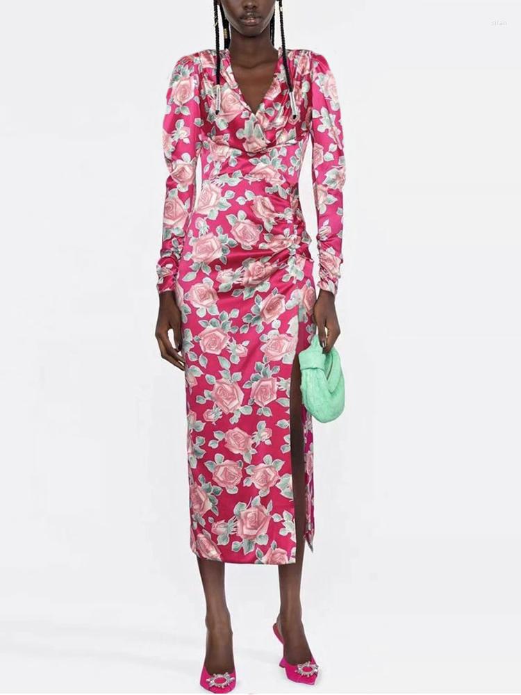 

Casual Dresses Designer Fashion Spring Autumn Women' Sexy Print Slim Midi Dress Party Holiday Vintage High Quality, Multi