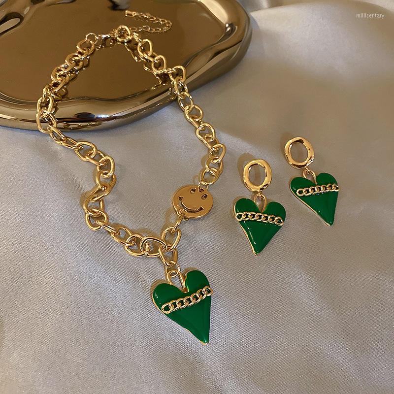 

Dangle Earrings Geometric Heart Drop For Women Vintage Metal Chain Party Jewelry Set